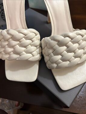 Vince Camuto Braided Square-Toe Heeled Sandals in Cream